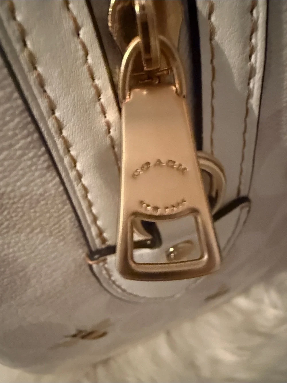 Coach White Bee Print Satchel with Gold Hardware